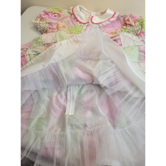 Vintage Square Dance Party Dress Patchwork Handmade Pink Green Size 14p - Picture 15 of 16